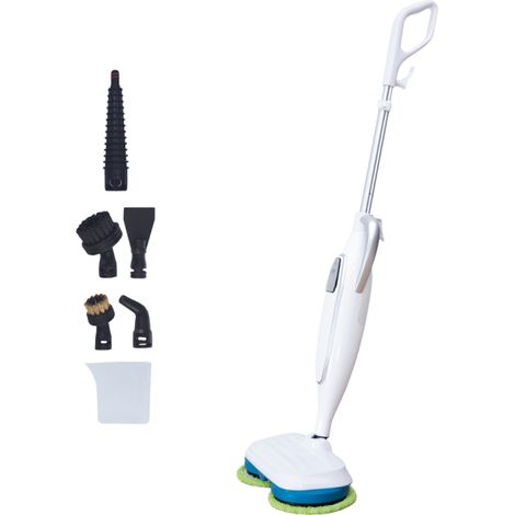 Venteo – Nettoyeur vapeur balai automatique 1300W – Vapeur 120°C – 2 têtes rotatives 140 tours/min – Manche télescopique ajustable 110-125 cm – 8 accessoires inclus