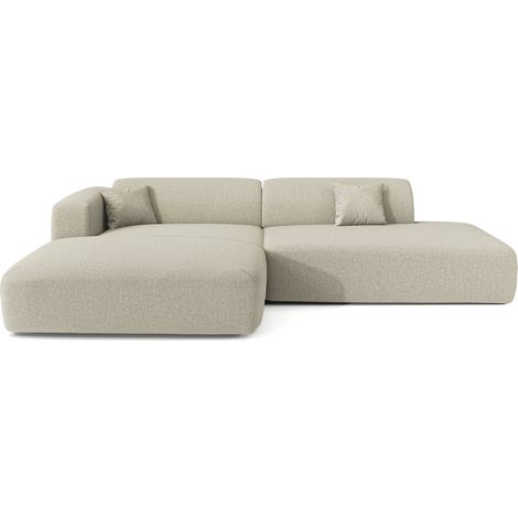 Canapé angle gauche ouvert 5 places en tissu tramé beige MYRA (1/5)
