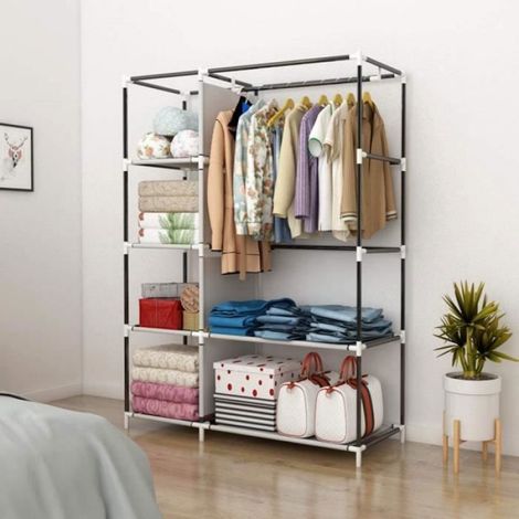 Armoire Non-tissée - Organisateur Vêtements - Gris - 105x45x170cm - Acier Renforcé - Pliable (1/4)