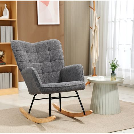 Sillón mecedora de poliéster gris oscuro, estructura de acero y madera de haya, 120 kg HAVRYA (1/5)