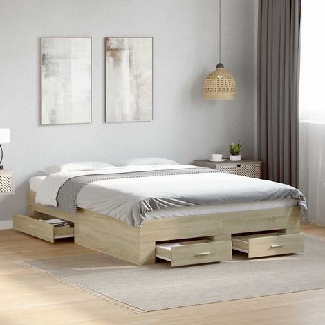 Cadre de lit avec tiroirs sans matelas chêne sonoma 135x190 cm (1/5)