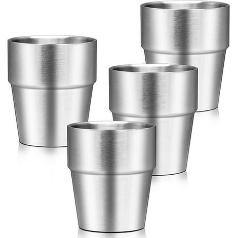 Tazze in acciaio inox a doppia parete, set da 4, 175 ml, tazze da caffè in acciaio inox, lavabili in lavastoviglie, impilabili, tazze in acciaio inox a doppia parete, tri in acciaio inox (1/5)
