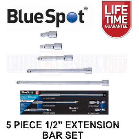 BlueSpot 5pc 1/2" Drive Socket Extension Bar Set 50 75 125 250 & 375mm Long (1/3)