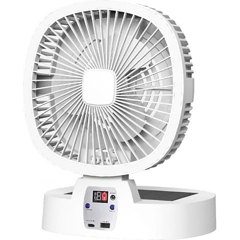 Emergency Camping Fan 5000mAh Portable Electric Foldable Cordless Rechargeable Solar Powered 5 Speeds with Remote Control White 30 x 23cm (1/5)