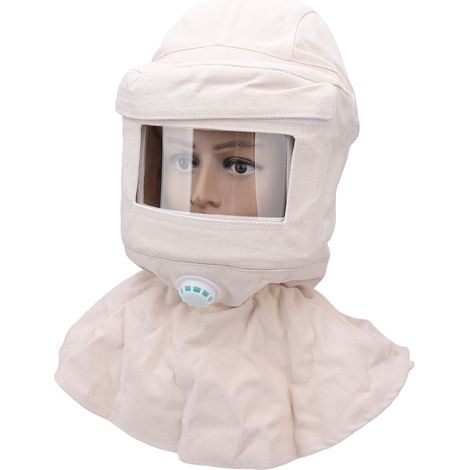 Cagoule de sablage en toile résistante, protection anti-poussière ventilée pour peinture, découpe de pierre, décoration et meulage (1/5)