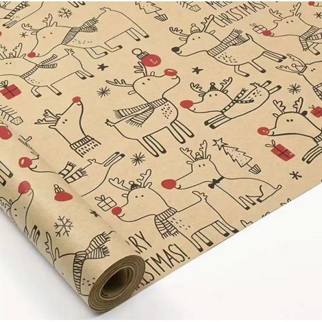 Papier cadeau de Noël (43 cm de large x 3 m de long), grand format, papier kraft écologique.