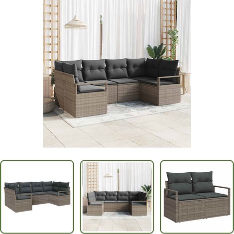 Terrassensofa - Sofa Set mit Kissen 6 pcs Grau Poly-Rattan (1/5)