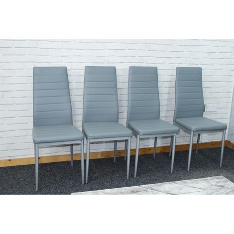 Dining Chairs Set of 4 Grey Leather Kitchen Chairs (1/4)