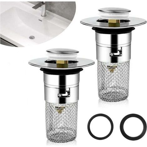 Bouchon de lavabo avec filtre amovible 33-40 mm, bouchon de lavabo universel à charnière, filtre de siphon de sol en acier inoxydable pour salle de bain et cuisine. (1/5)