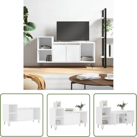 The Living Store TV-Schrank Weiß 100x35x55 cm Holzwerkstoff - TV-Schrank - Holzwerkstoff - Weißer TV-Schrank - Fernsehtisch - Medienregal (1/5)