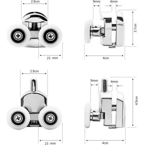 Duschrollen für Doppelschiebetür, 4 Stück (2 oben + 2 unten) (23 mm - 2 oben + 2 unten) (1/5)