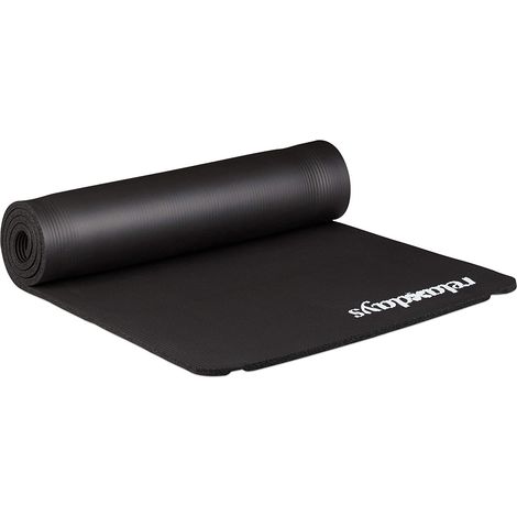 Esterilla de yoga de goma de 1 cm de grosor con correa de transporte para gimnasia pilates aeróbic color negro 1300028433 (1/5)