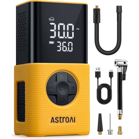 Gonfleur Pneus Voiture Sans Fil Compresseur à Air Portatif Compacte Faciles Ranger, Écran Précis, 150PSI Plus Rapide Arrêt Automatique Polyvalents pour Vélos, Motos, Boules Jaune (1/5)
