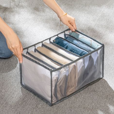 Set aus 2 faltbaren Boxen zur Aufbewahrung von T-Shirts und Kleidung, Kleiderschrankschublade, grau, mittlere Größe, 7 Fächer (36x17x12 cm) (1/5)