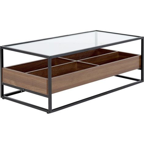 Coffee Table WACO Tempered Glass Black with Storage