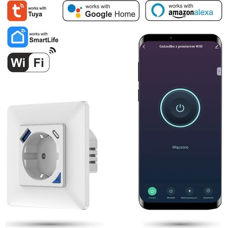 Caricabatterie Tuya Wifi Socket 20W USB-C USB-A Misurazione dell'energia (1/5)