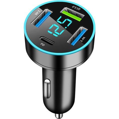 Allume Cigare USB, 4 Ports Chargeur Allume Cigare USB C Rapide, 50W QC3.0&PD Prise Adaptateur Allume Cigare, Prise Charge Rapide Chargeur Voiture avec LED Voltmètre, pour Pad, Galaxy Phone Devices (1/5)