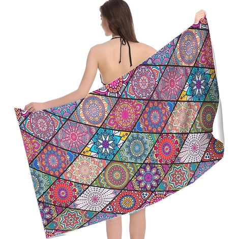 Lot de 1 serviette de plage double face en polaire microfibre à séchage rapide, 80 x 160 cm, idéale pour la natation et le camping. (1/5)