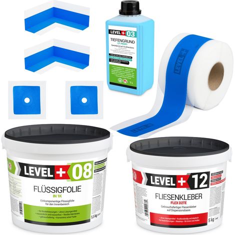 LEVEL+ Dichtset für Duschabdichtung Bad Dichtband Flüssigfolie 5,5kg SET501 (1/5)