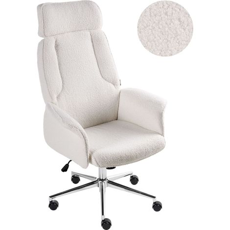 Office Chair Off White Boucle Swivel Adjustable Height Flared Arms Castors Modern PILOT (1/5)