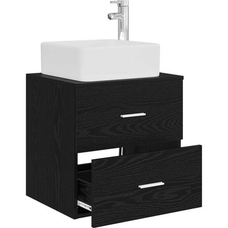 Meuble Salle de Bain Suspendu en Chêne Noir 49,5 x 41 x 63 cm avec Lavabo Intégré – Rangement Mural Moderne et Compact (1/5)