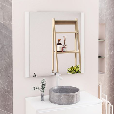 Miroir de Salle de Bain, Miroir latéral en Bois, Option avec et sans LED. Styles Qui s'adaptent à la Salle de Bain ou à n'importe Quelle pièce de la Maison. 80 x 80 cm latéral en Bois Blanc (1/5)