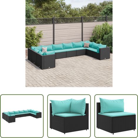 vidaXL Rattanmöbel - 10-tlg. Garten-Lounge-Set mit Kissen Schwarz Poly Rattan (1/5)