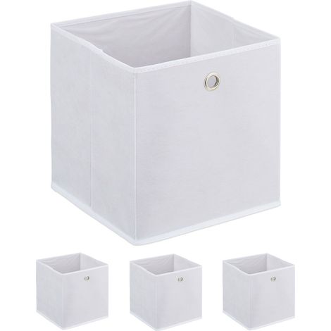 Relaxdays Set of 4 Storage Boxes, Foldable, HWD: 30x30x30 cm, Fabric Storage Box with Handle, Open Shelf Basket, White