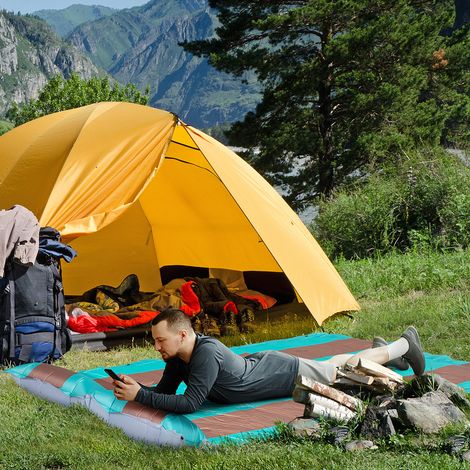 Matelas de camping 2 personnes autogonflant avec oreiller et sac de transport - Ultra léger pour Camping. Randonnée
