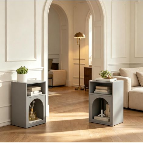 Set di 2 comodini grigi in MDF con 2 scomparti aperti, 40 x 30 x 60 cm DESVIAE (1/5)