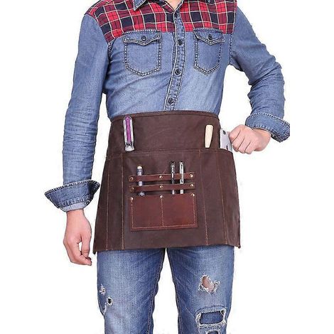 Tablier demi-taille ajustable en toile cirée haute performance, imperméable, pour jardinage, artisanat, unisexe, pour le travail du bois et la mécanique, tablier à outils noir ( ) (1/5)
