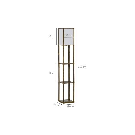 Lampadaire en bois naturel avec étagères et abat-jour, 26 x 26 x 160 cm, sans ampoule, pour salon et chambre (1/5)