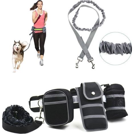Chien Leash Nylon Ceinture Avec Leash pour Chiens Mains libres Idéal pour la Marche, la Course à Pied, le vélo et le Jogging--Noir (1/4)