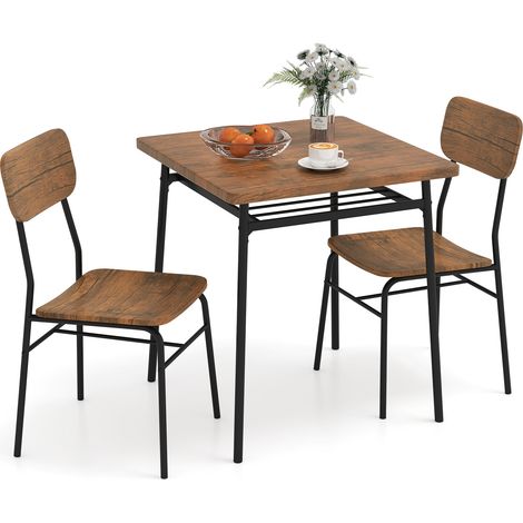 Ensemble de table à manger marron 3 pièces en MDF et métal avec 2 chaises et étagère de rangement pour cuisine (1/5)