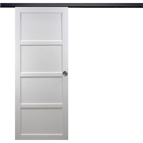 Porte Coulissante Tamera Blanc 4 Panneaux H204 X L63 + Rail Alu Bandeau Noir Et 2 Coquilles