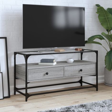 Meuble TV Banc TV Armoire TV avec dessus en verre sonoma gris bois d'ingénierie (1/5)