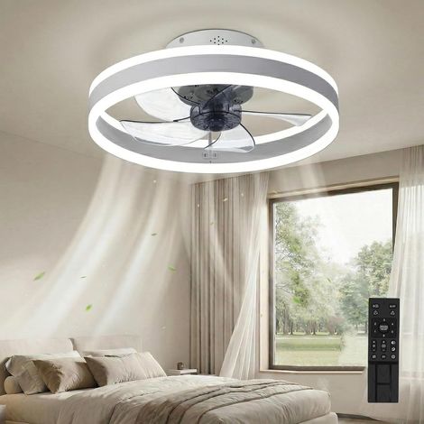Ventilador de techo con luz, 3 temperaturas de color y 6 velocidades, mando a distancia, funcionamiento silencioso, intensidad regulable (blanco, 50 cm). (1/5)