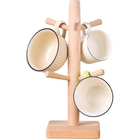 Porte-tasses de cuisine en bois de hêtre, support pour tasses à café (1/4)