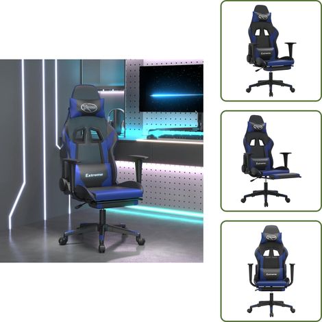 Gaming-Stuhl mit Massage & Fußstütze Schwarz & Blau Kunstleder - Gaming-Stuhl - Gamer Chair - BürostuhI - Schreibtischstuhl - Ergonomischer Stuhl (1/5)