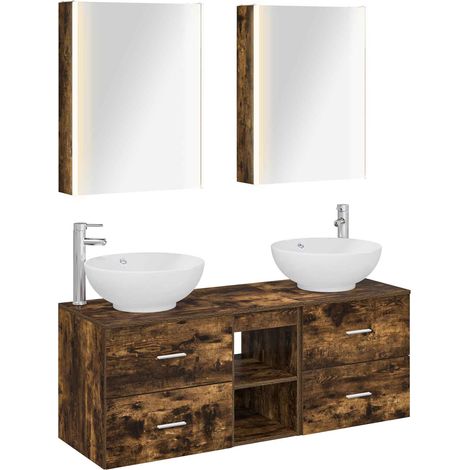 Ensemble de mobilier de salle de bain 5 pcs Chêne fumé vidaXL (1/5)
