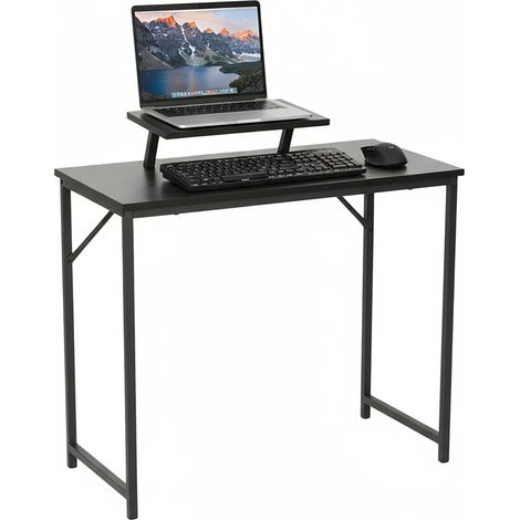 Scrivania Relaxdays con supporto per monitor, HLP: 75 x 80 x 40 cm, MDF e metallo, tavolo, ufficio domestico, nero