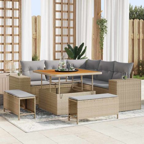 Gartensofa-set mit Kissen 8 pcs Beige und Hellgrau Poly-Rattan (1/5)