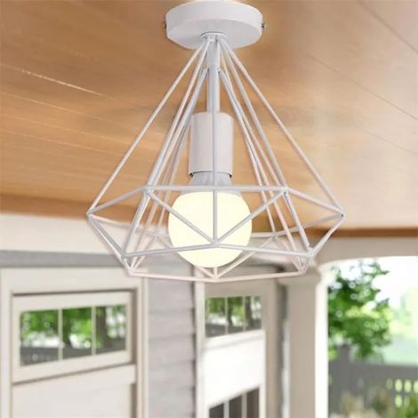 U-Do Plafonnier Luminaire Vintage Lampe Cage en Fer Blanc E27 25cm Ampoule non Inclus (1/4)