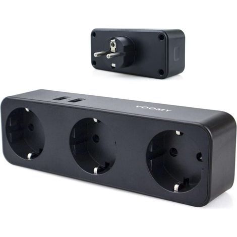 Multiprise Murale. 5 en 1 Prise USB Multiple USB. Multiprise 3 Prises et 2 Ports USB. Prise Multiple Murale USB 4000W. Triplette Electrique pour la Maison Le Bureau Les Voyages (Noir) (1/4)