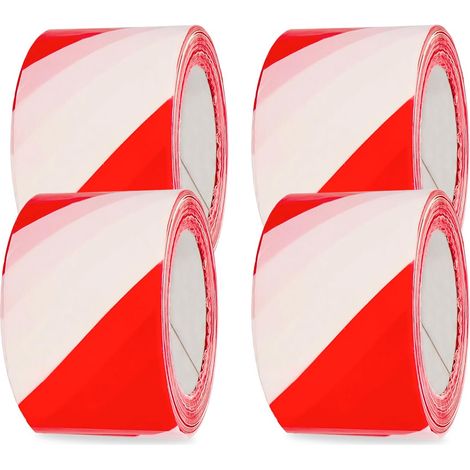 Lot de 4 Rubans de marquage  4 Rubans de 18 m de longueur x 45 mm de largeur  Ensemble de Rubans de signalisation pour délimiter des zones  Rouge et blanc