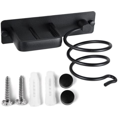 Portahair in alluminio con porta per il cavo per il muro, piastre, spazzole per capelli – Organizzatore per hotel, camera da letto, bagno e saloni di bellezza, nero (1/4)