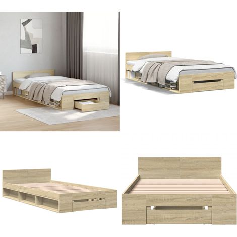 Bettgestell mit Schublade Sonoma-Eiche 100x200 cm Holzwerkstoff - Bettesrahmen - Holzbettrahmen - Doppelbett - Eiche Möbel - Schlafzimmer Dekoration - Home & Living (1/5)