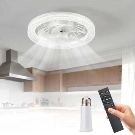 Lampe Ventilateur Plafond,Luminaire Ventilateur Plafonnier,Lustre Silencieux Silencieux Avec Lumiere et Telecommande,Ventilo Plafond Avec Lumière (Blanc) (1/4)