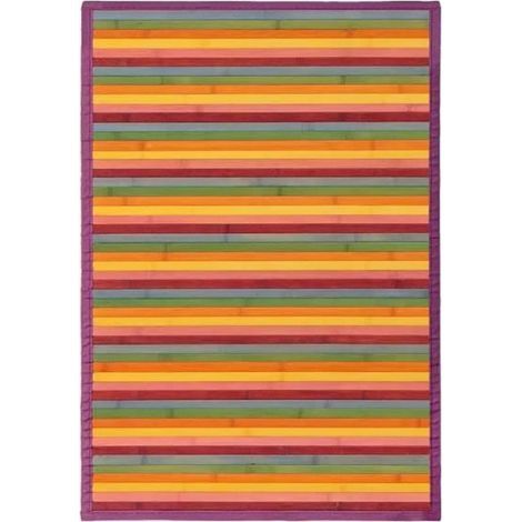 Lot de 2 tapis de sol antidérapant, moquette à rayures en bambou coloris multicolore - Longueur 90 x Profondeur 60 cm (1/3)