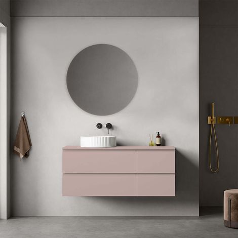 Mobile bagno sospeso reversibile 120 cm Rosa Retrò per Lavabo d'appoggio Specchio Tondo - Fiji Paint Top (1/4)